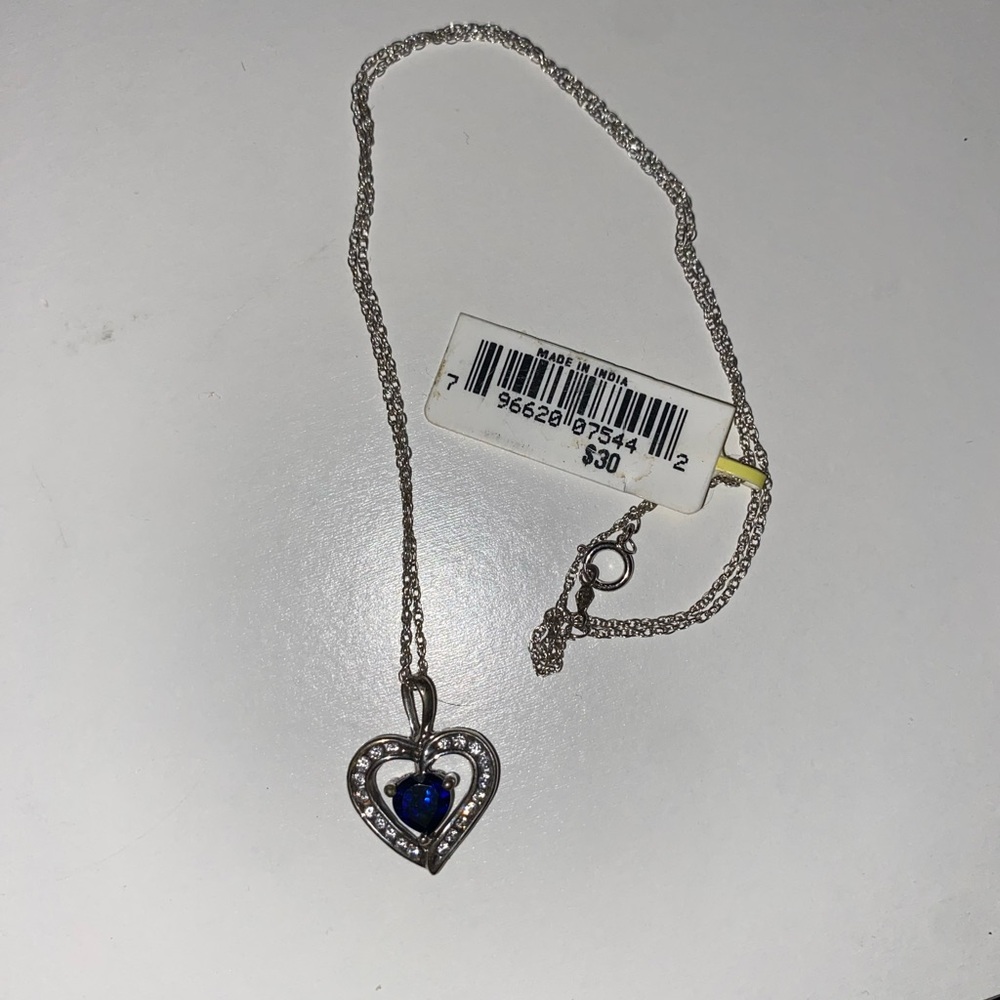 Sterling Silver Blue sapphire Birth Stone heart necklace